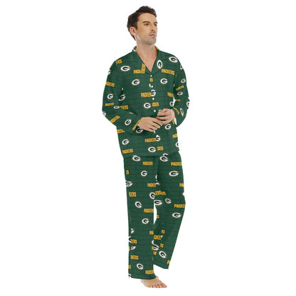 Green Bay Football Game Day All-Over Print Men's Lapel Pajama Set