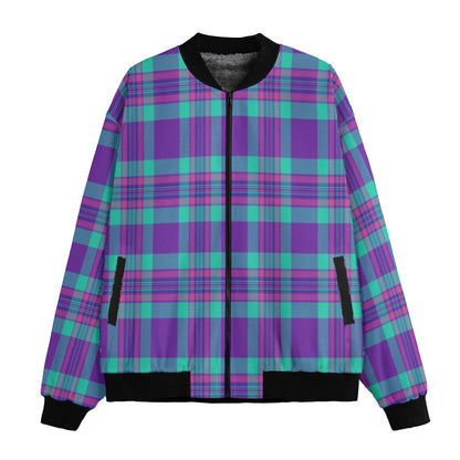 Isle of Skye – purple green vibrant tartan Fleece Bomber Jacket