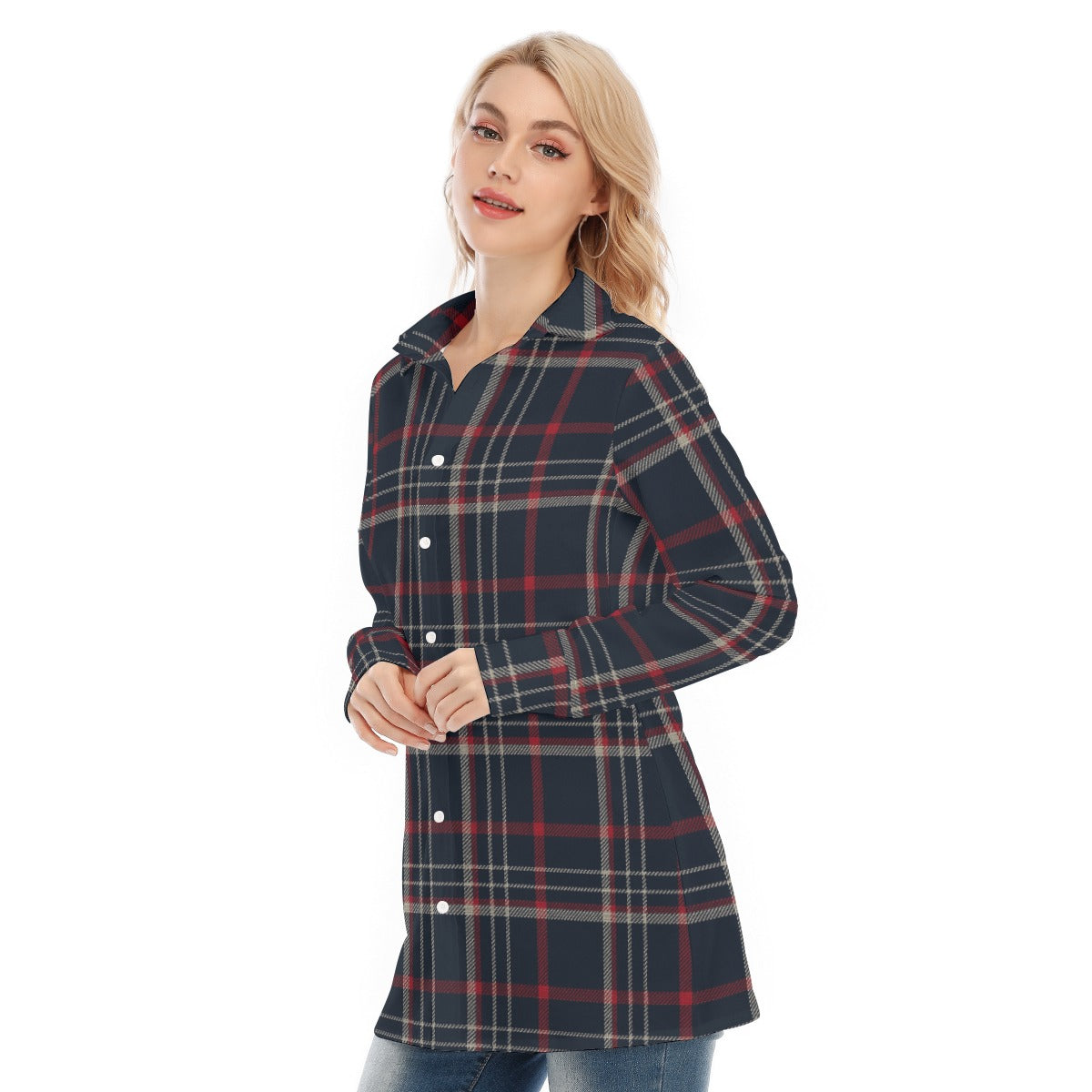Connecticut tartan plaid Women's Long Shirt |115GSM Cotton poplin