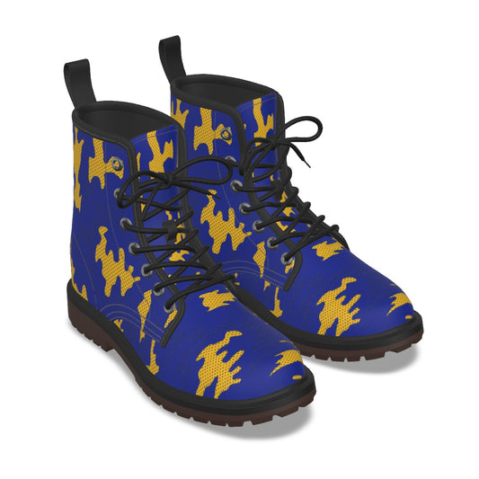 Urban Legend Pittsburgh Blue and Gold Camo Martin Short Boots – Panthers-Inspired Streetwear for Gam
