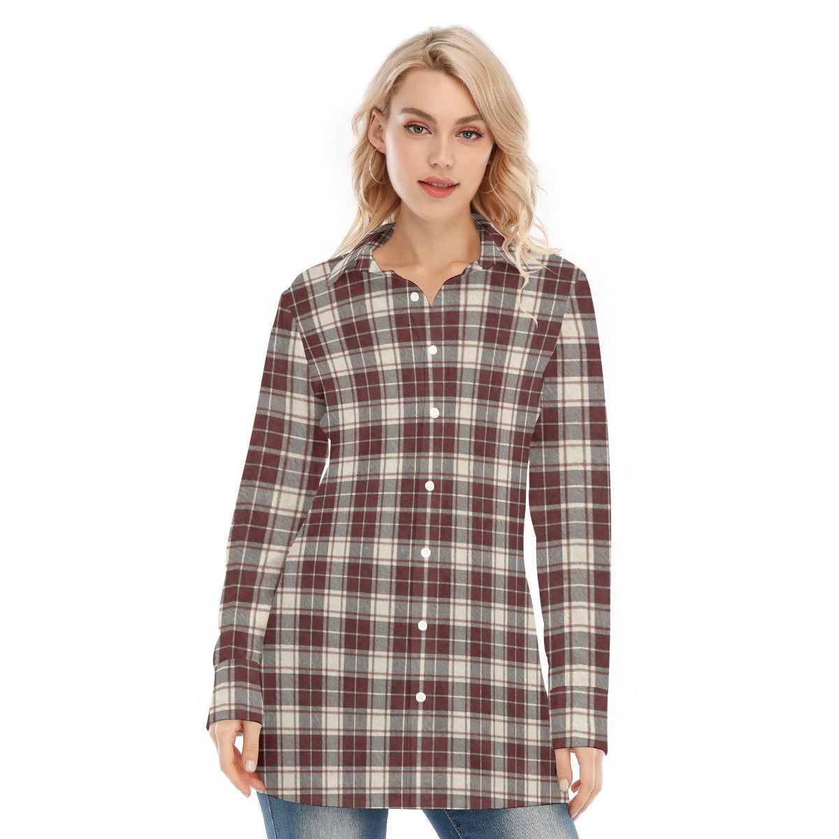 Oklahoma Tartan Plaid Sooners Women's Long Shirt
