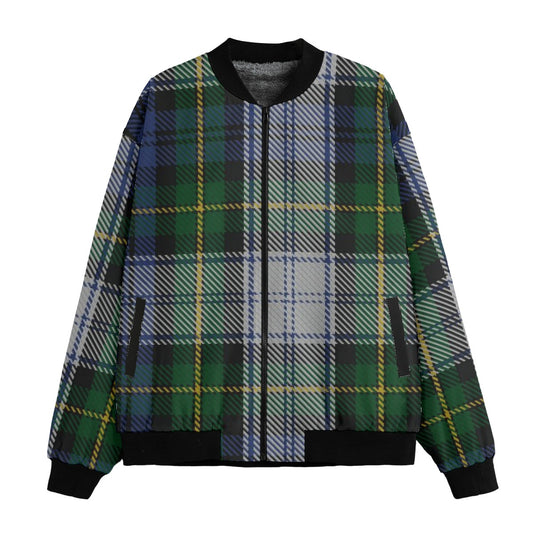 Gordon Dress tartan plaid white green blue yellow  Fleece Bomber Jacket