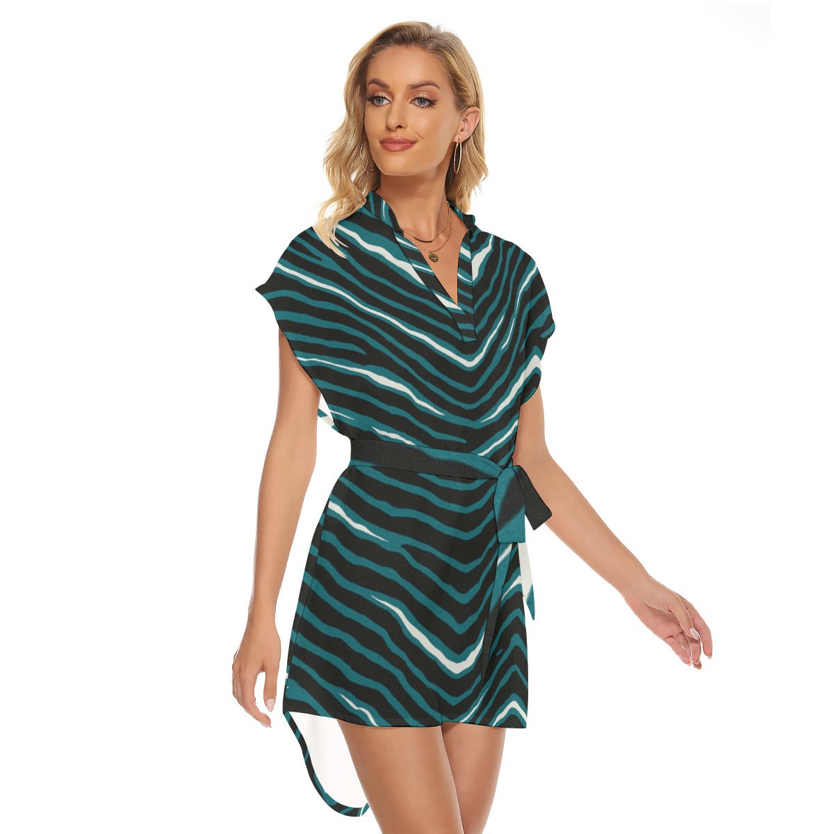Philadelphia Football Game Day All-Over Print Women's Stand-up Collar Casual Dress With Belt