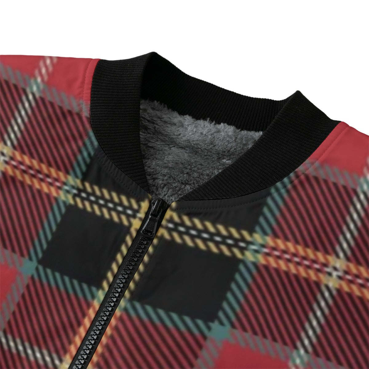 Lindsay green and dark red tartan Fleece Bomber Jacket