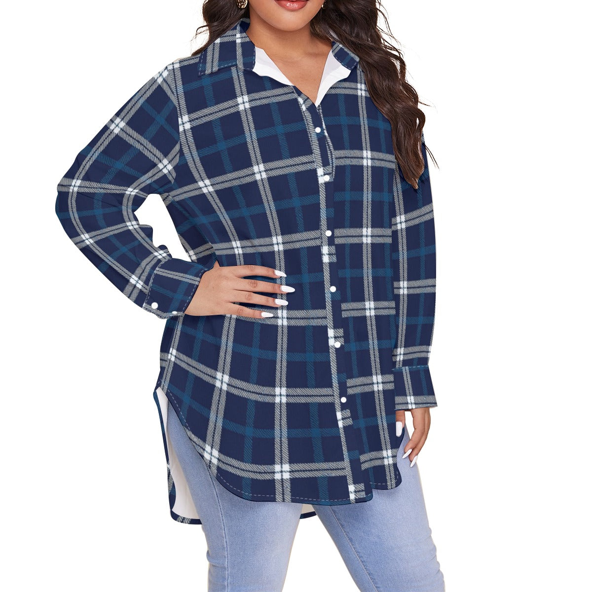Penn State Tartan Plaid Nittany Lions Women's Shirt With Long Sleeve(Plus Size)