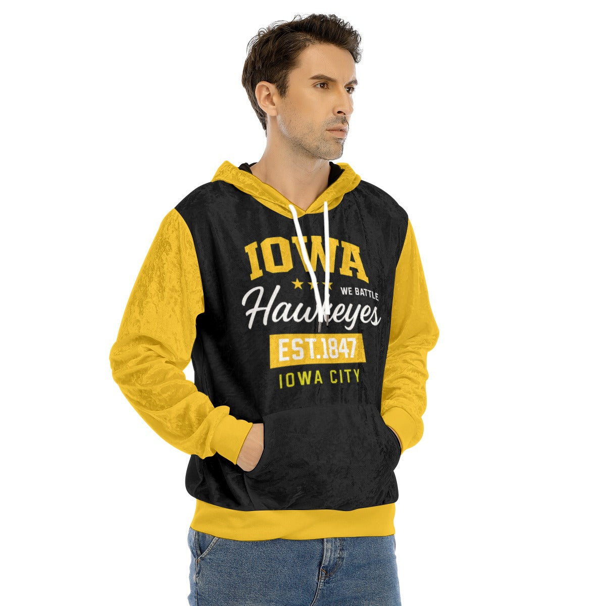 Urban Legend Iowa Hawkeyes Black Gold Men’s Velvet Pullover Hoodie