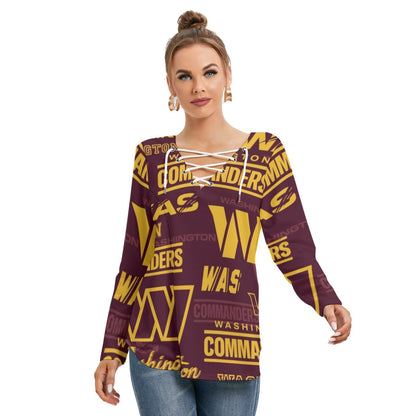 Washington Commanders Women's Long Sleeve Neckline Tie Sweatshirt