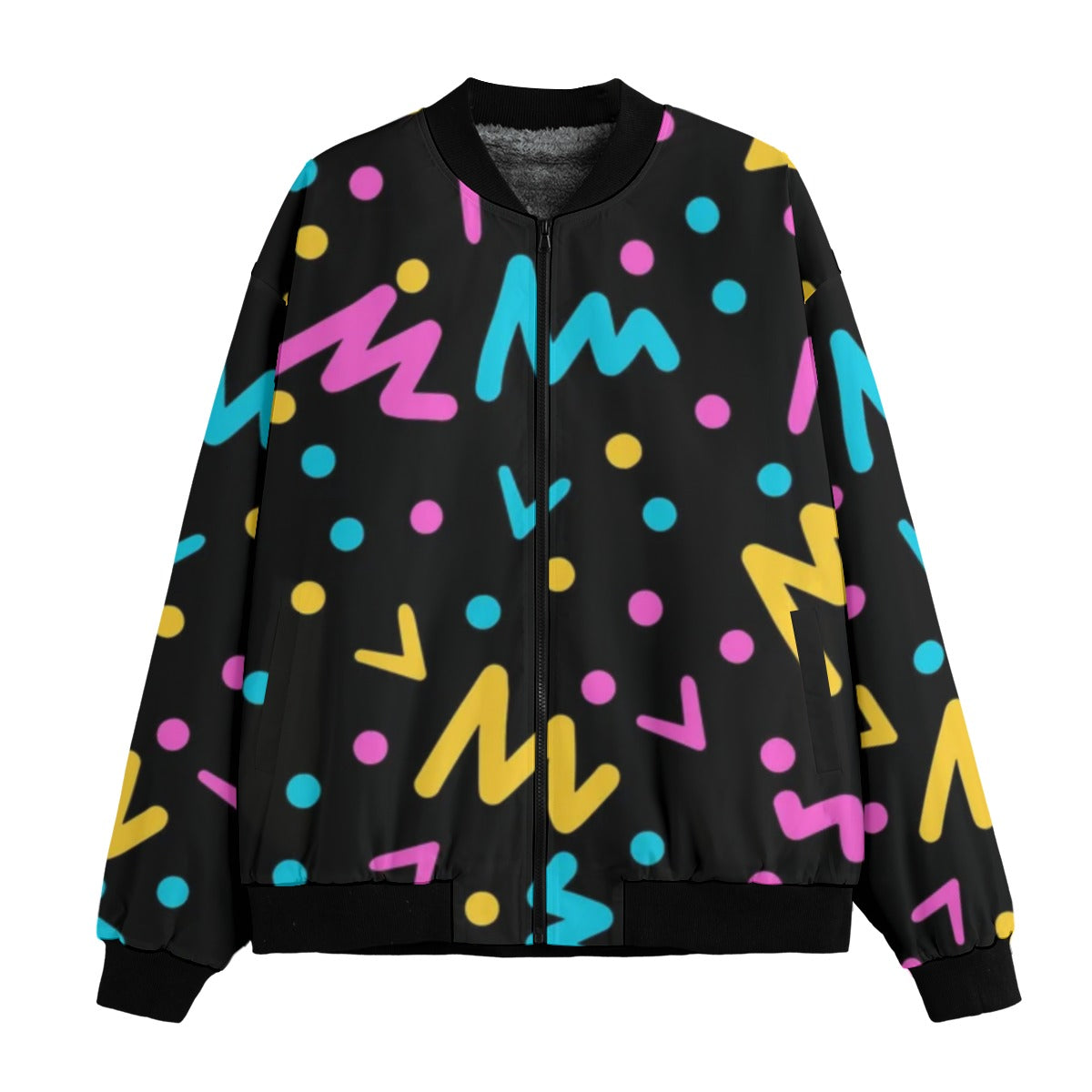 Urban Legend 90s Street Icons – Memphis Style Hand-Drawn Textured Fleece Bomber Jacket