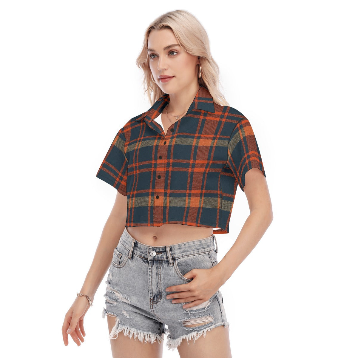 Auburn - Tigers Tartan Plaid Women's Cropped Shirt