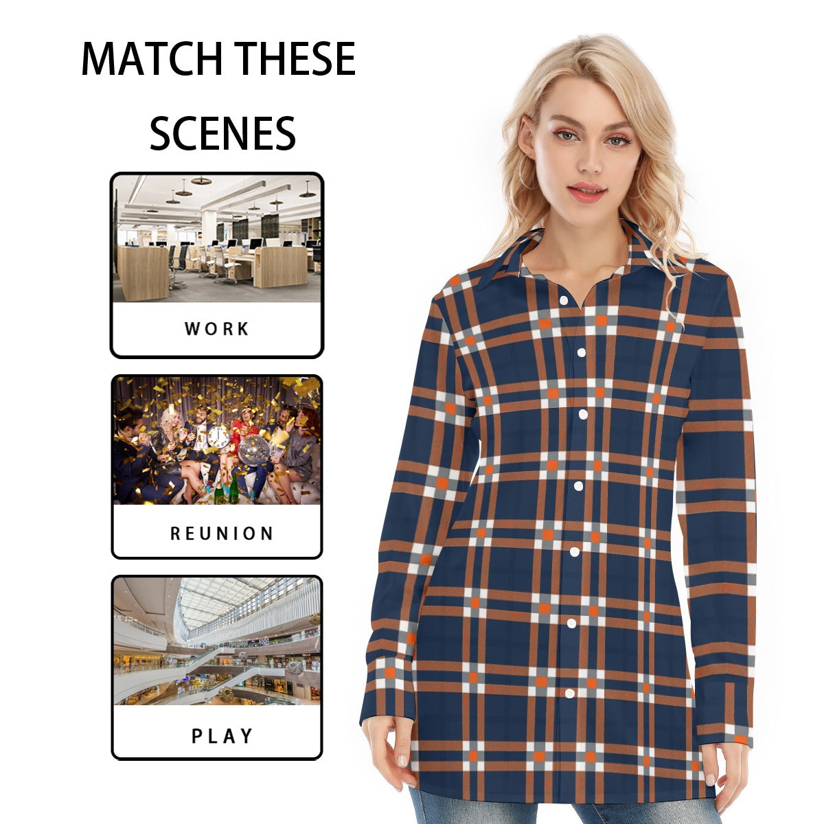 Illinois Urbana - Fighting Illini Tartan Plaid Women's Long Shirt