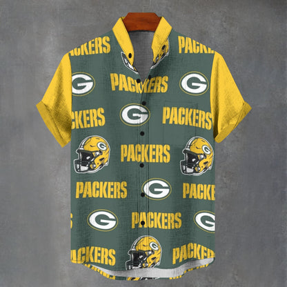 Green Bay Football Game Day All-Over Print Men's Stand Collar Shirt|110GSM Imitation Flax