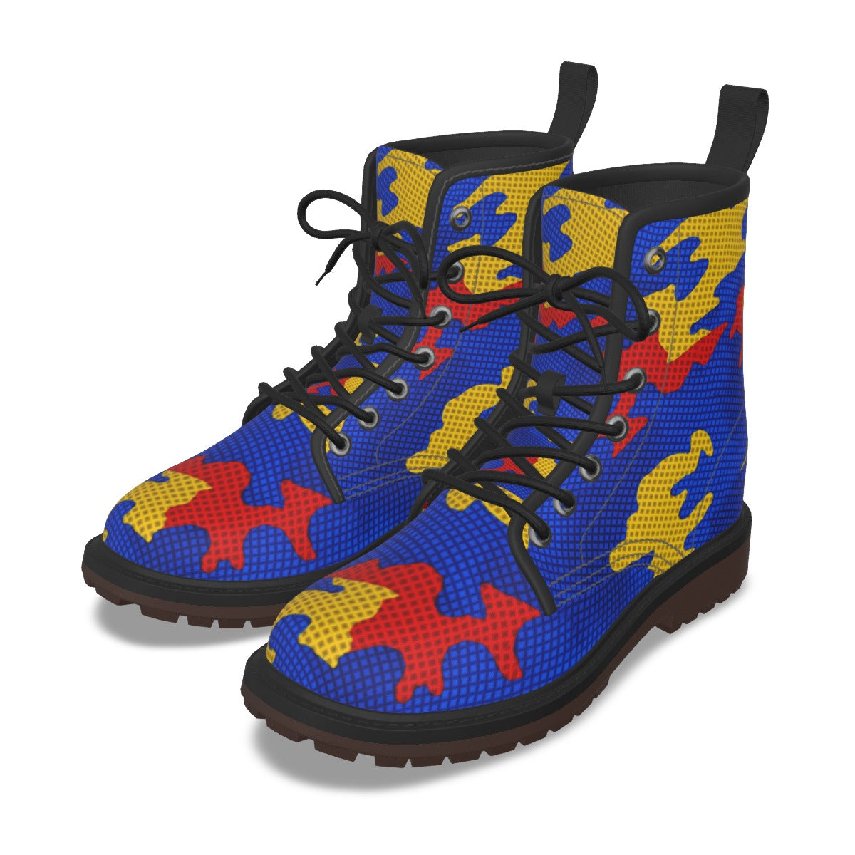 Urban Legend Kansas Blue and Crimson Camo Martin Short Boots – Jayhawks-Inspired Streetwear for Game