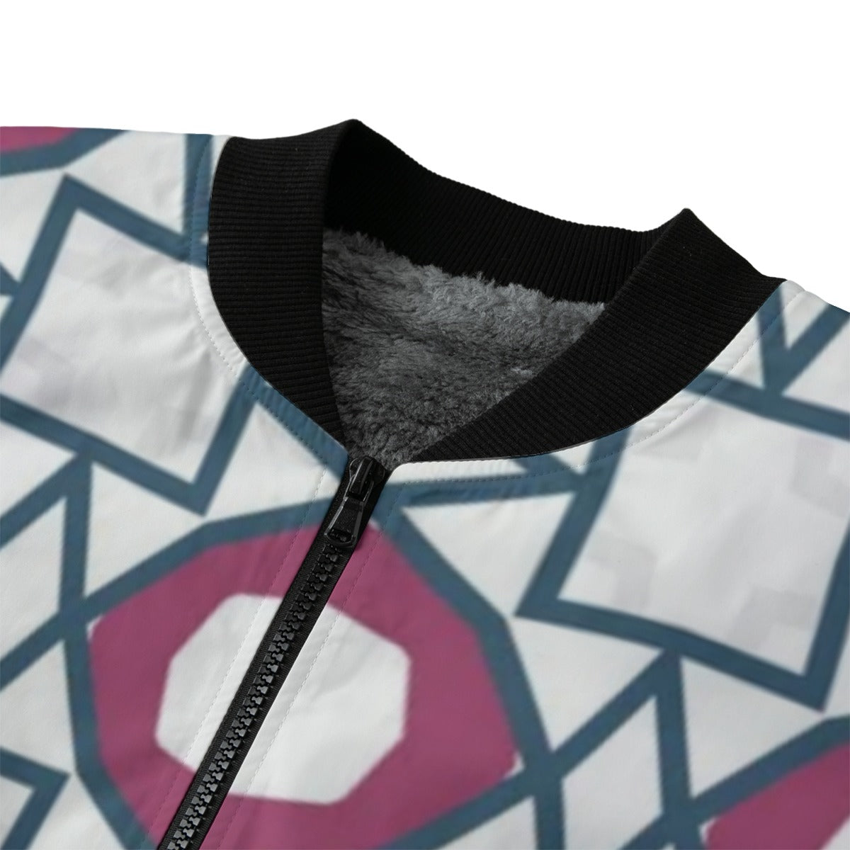 BoomBox Vibes Abstract Ornament Fleece Bomber Jacket – Artistic Streetwear Fashion
