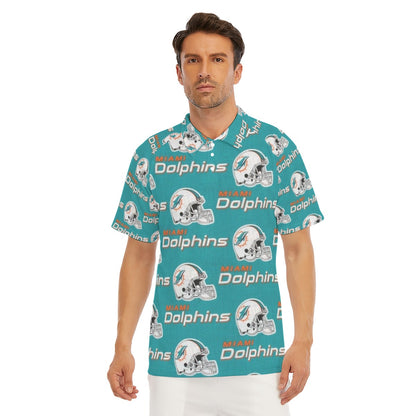 Miami Football Game Day All-Over Print Men's Short Sleeve Polo Shirt With Button Closure