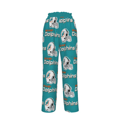 Miami Football Game Day All-Over Print Women's Faux Silk Wide-Leg Pants