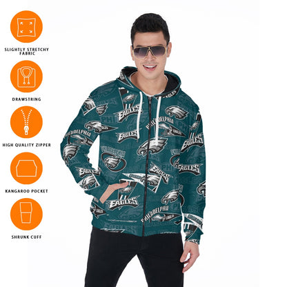 Philadelphia Football Game Day All-Over Print Zip Up Hoodie With Pocket