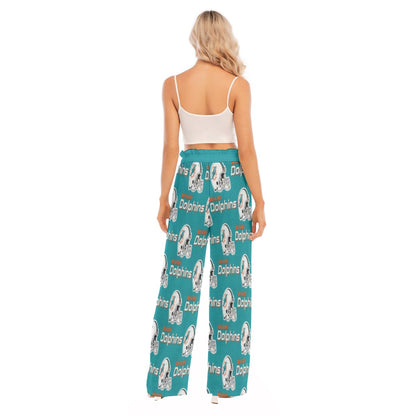 Miami Football Game Day All-Over Print Women's Waist Fungus Edge Wide-leg Pants