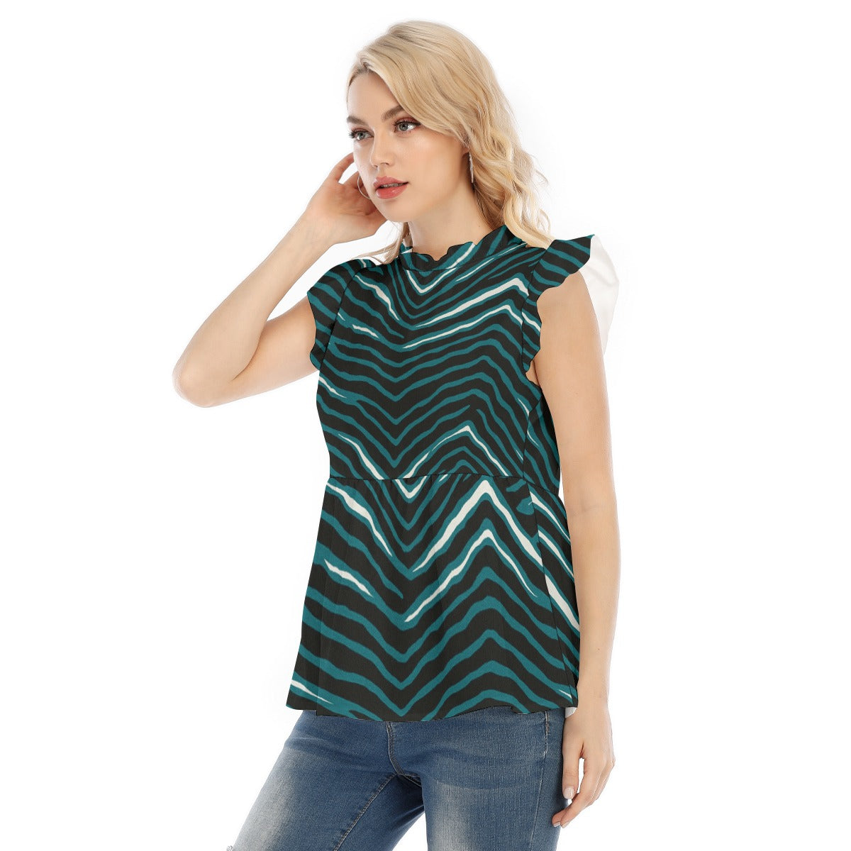 Philadelphia Football Game Day All-Over Print Women's Blouse With Lotus Leaf Lace