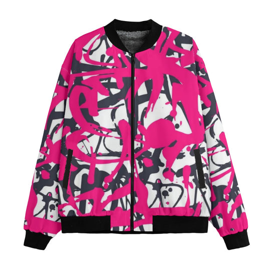 Wildstyle Graffiti Pink White Black Urban Art Fleece Bomber Jacket – Modern Streetwear City Fashion
