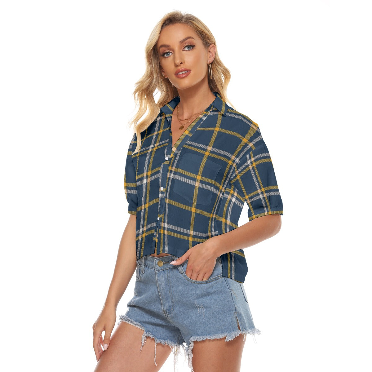 Urban Legend West Virginia Mountaineers Tartan Plaid Women's V-Neck Shirt – Blue and Gold College St