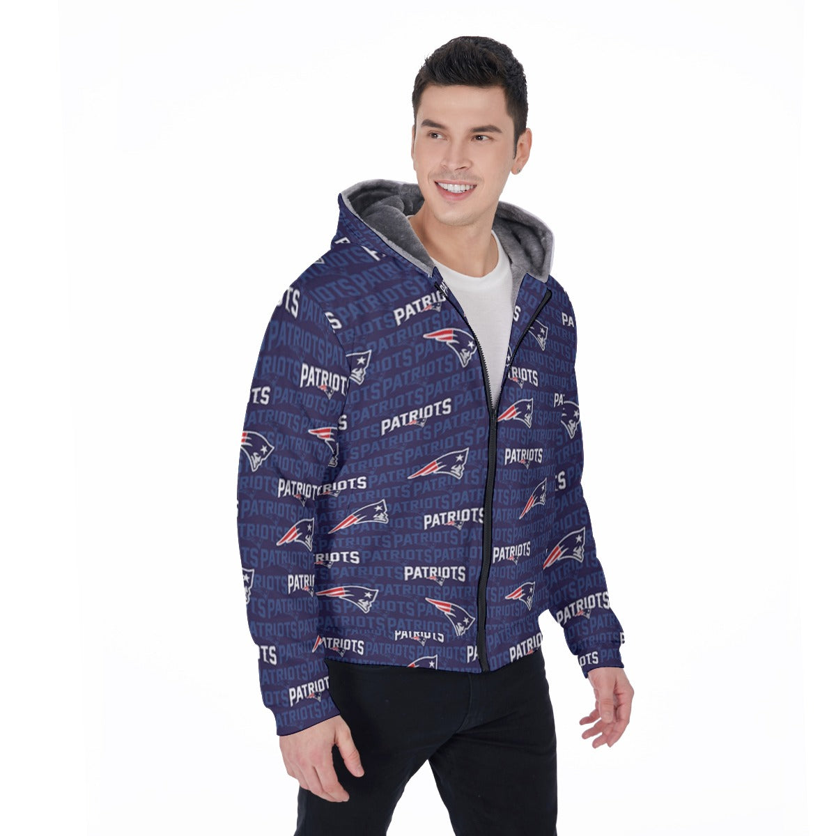 New England Football Game Day All-Over Print Men's Sherpa Fleece Zip Up Hoodie