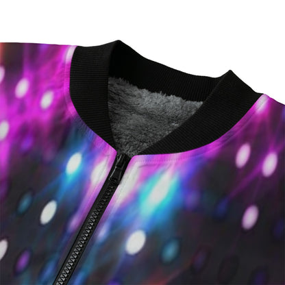 Neon Nights Shining Lights Party LEDs Black Fleece Bomber Jacket – Nightlife Streetwear