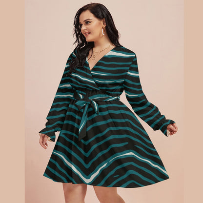 Philadelphia Football Game Day All-Over Print Women's V-neck Dress With Waistband(Plus Size)