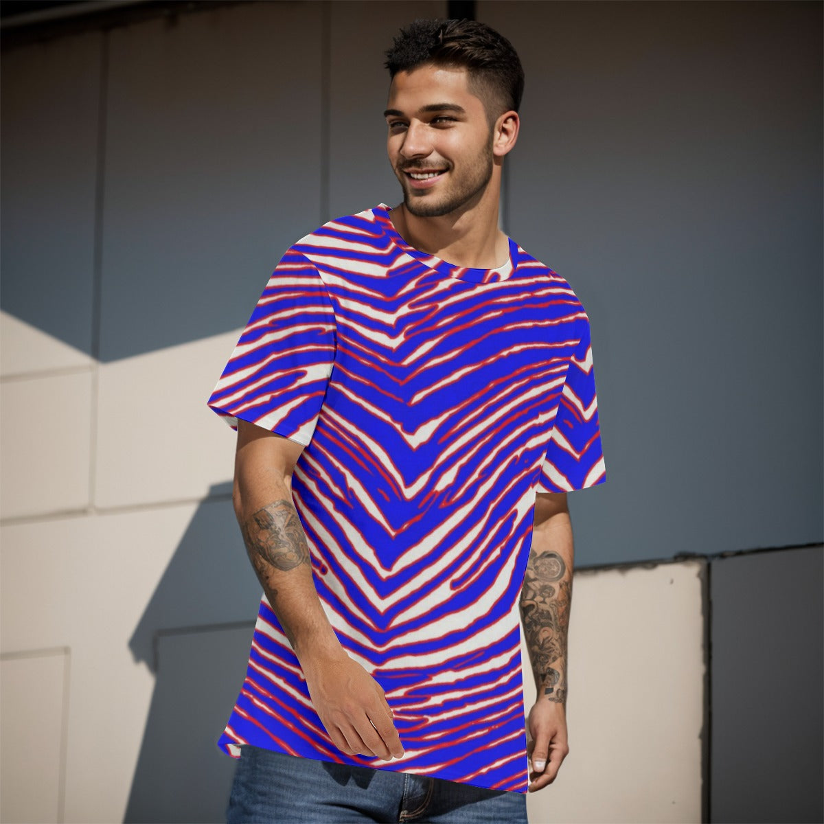 Buffalo Bills Zubaz Men's O-Neck T-Shirts|Interlock