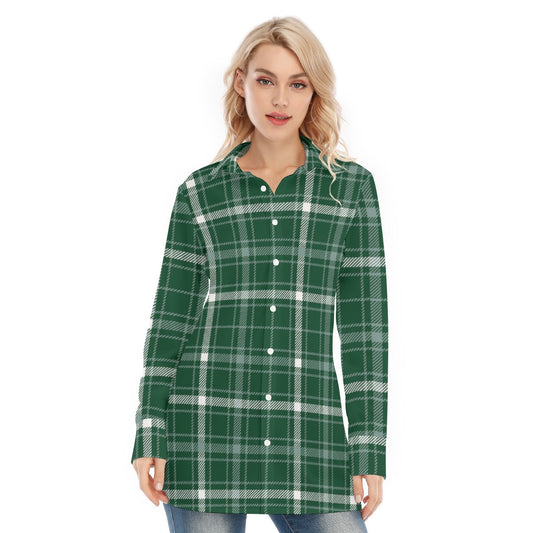 Michigan State Tartan Plaid Spartans Women's Long Shirt |115GSM Cotton poplin