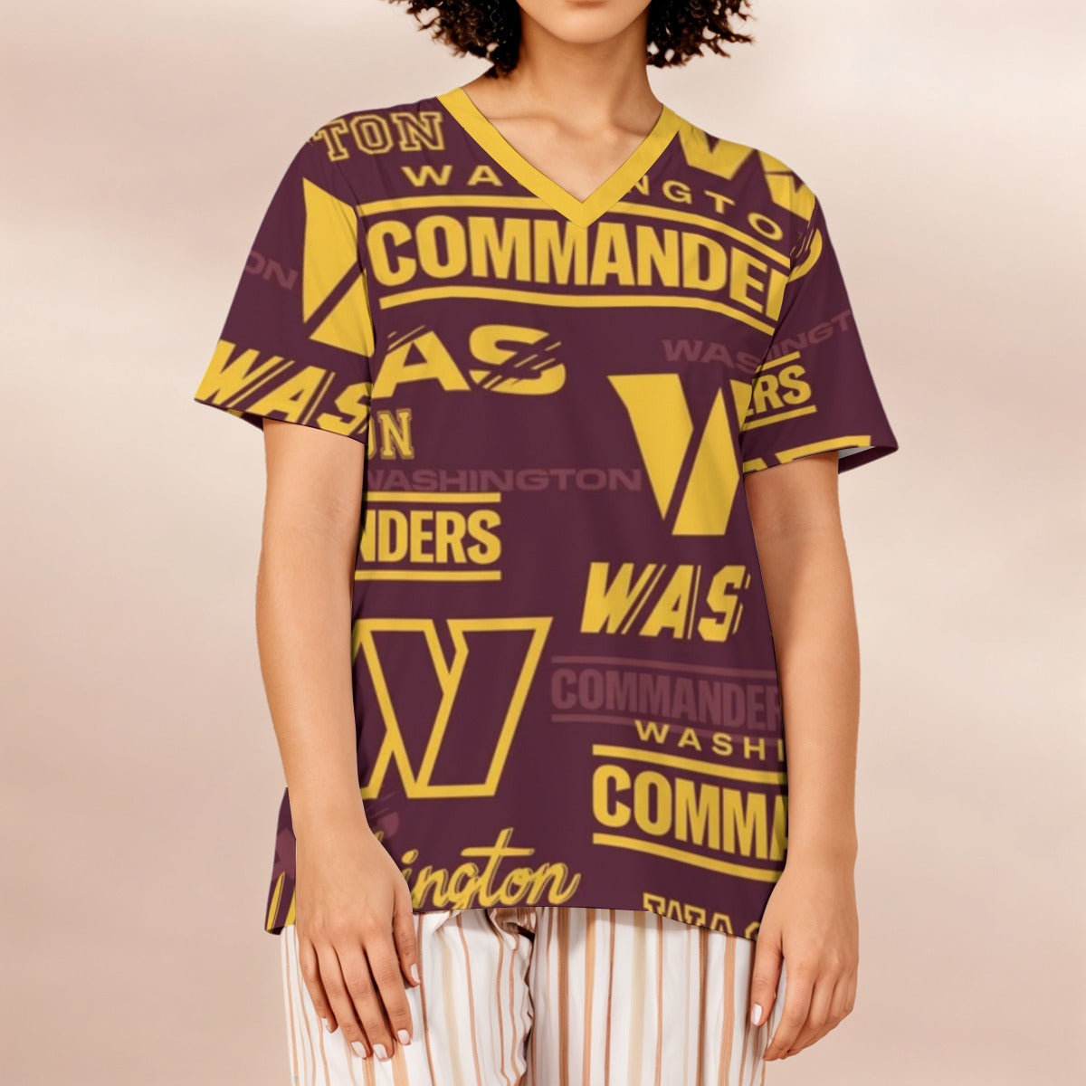 Washington Commanders Women's Loose V-Neck Short-Sleeve T-Shirt