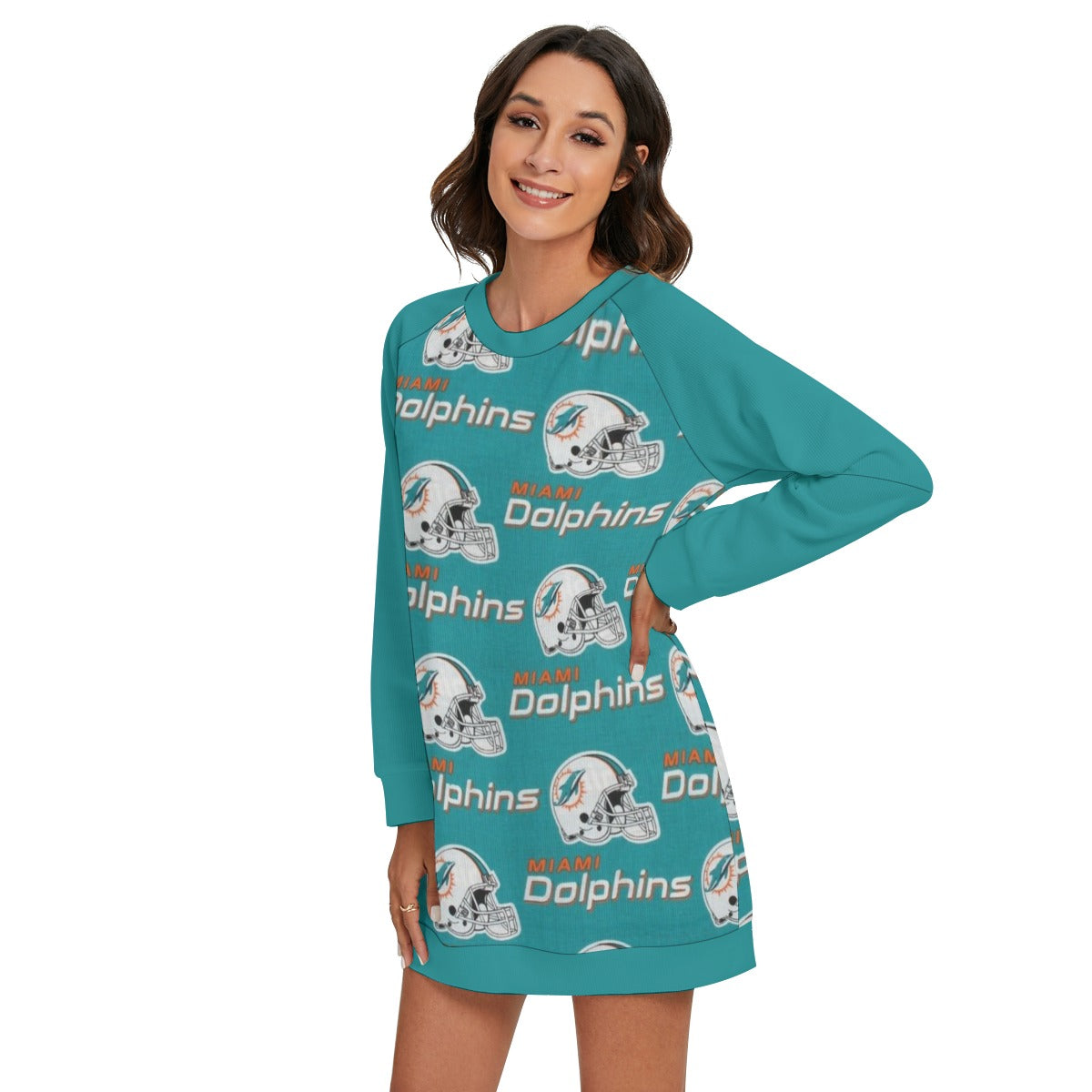 Miami Football Game Day All-Over Print Women's Round Neck Raglan Sleeve Sweater