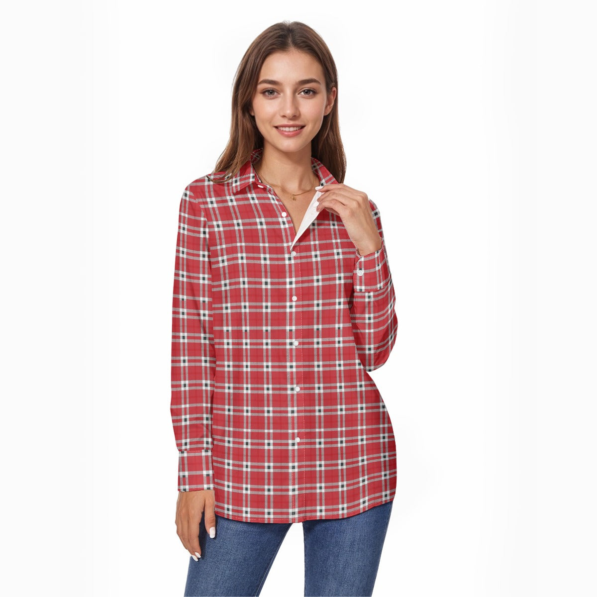 Houston Tartan Plaid Cougars Women's Comfort Shirt With Button|125GSM Cotton