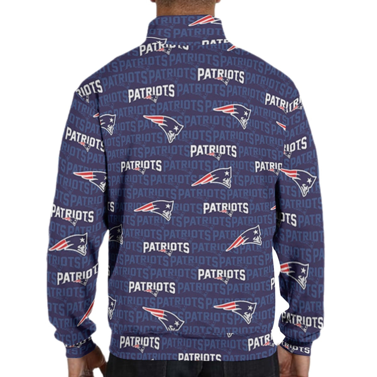 New England Football Game Day All-Over Print Men's Hidden Half-Zip Placket Hoodie