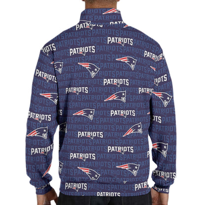 New England Football Game Day All-Over Print Men's Hidden Half-Zip Placket Hoodie