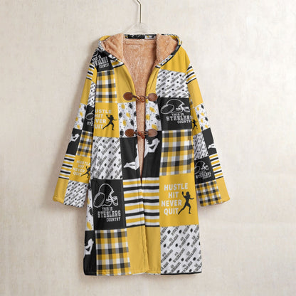 Pittsburgh Steelers All-Over Print Men's Horn Button Long Fleece Windbreaker
