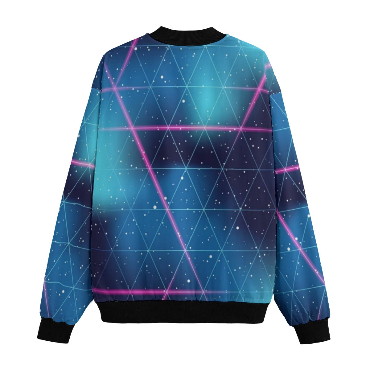 Neon Nights Retrofuturistic Space Background Fleece Bomber Jacket – Cosmic Streetwear Vibes