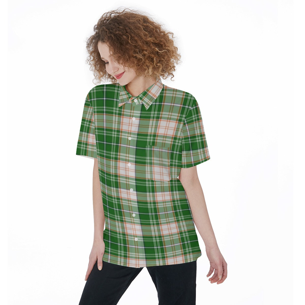 Miami Tartan Plaid Hurricanes  Women's Short Sleeve Shirt With Pocket