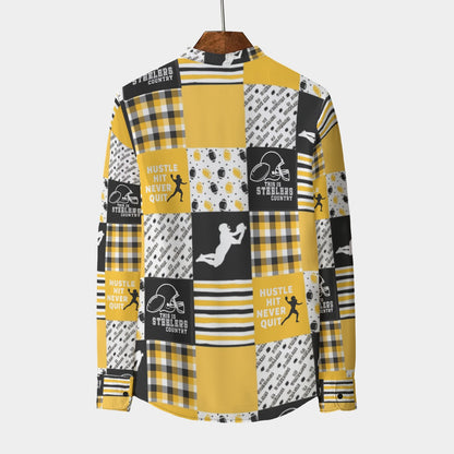 All-Over Print Men's Stand Collar Shirt With Long Sleeve|110GSM Imitation Flax