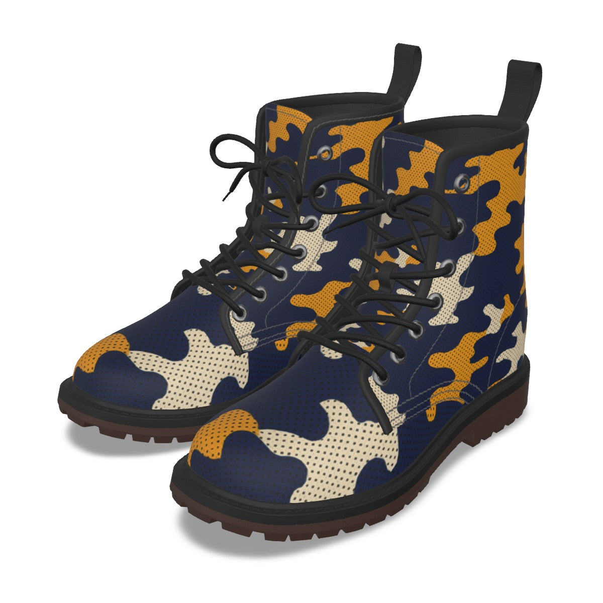 Urban Legend California Berkeley Blue and Gold Camo Martin Short Boots – Golden Bears Inspired Stree