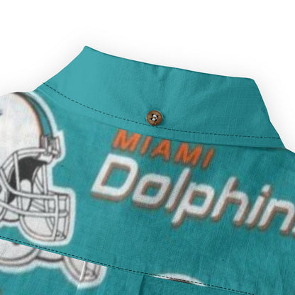 Miami Football Game Day All-Over Print Men's Casual Lapel Long Sleeve Shirt|125GSM Cotton