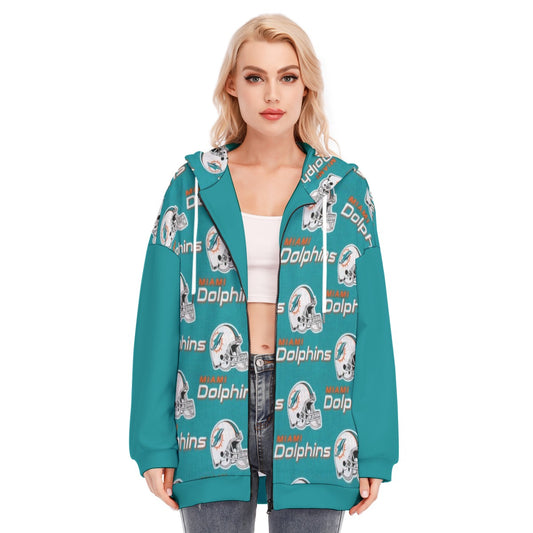 Miami Football Game Day All-Over Print Women's Long Hoodie With Zipper Closure