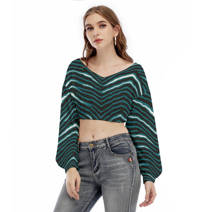 Philadelphia Football Game Day All-Over Print Women's V-neck Long Sleeve Cropped Sweatshirt