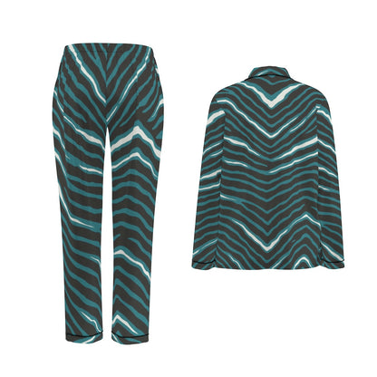 Philadelphia Football Game Day All-Over Print Women's Long Sleeve Pajama Set With Black Contrast Piping