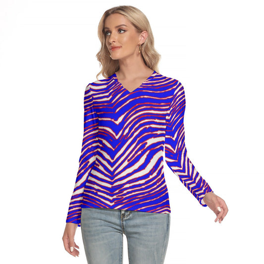 Buffalo Bills Zubaz Women's V-Neck Long Sleeves T-Shirt