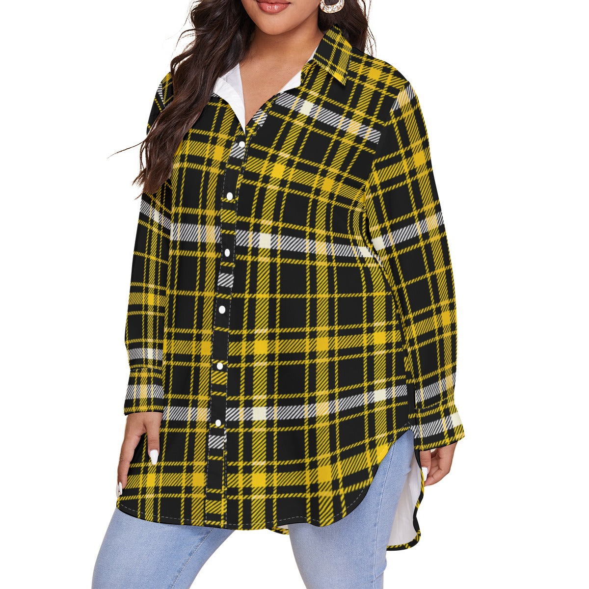 Missouri Tartan Plaid Tigers Women's Shirt With Long Sleeve(Plus Size)