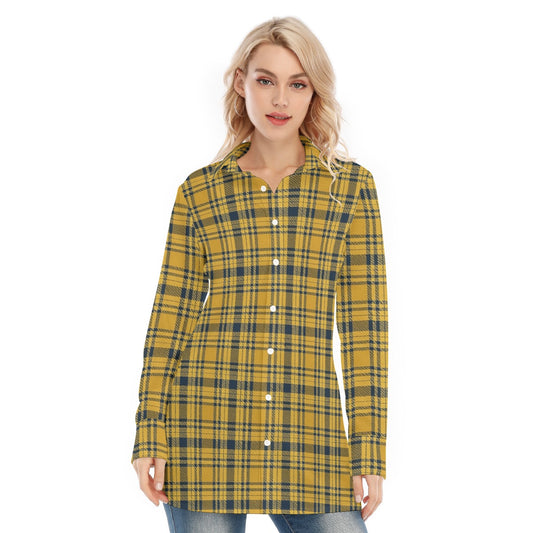 Georgia Yellow Jackets Tartan Plaid  Women's Long Shirt |115GSM Cotton poplin