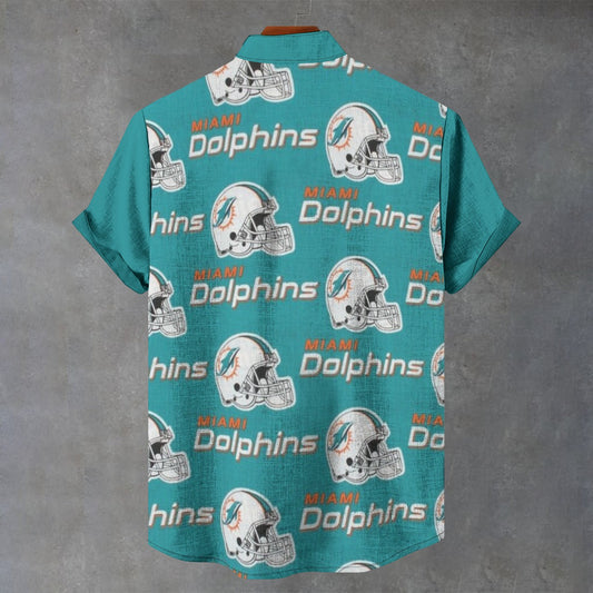 Miami Football Game Day All-Over Print Men's Stand Collar Shirt|110GSM Imitation Flax
