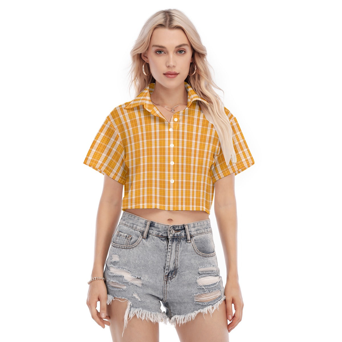 Tennessee Orange Tartan Plaid Volunteers  Women's Cropped Shirt