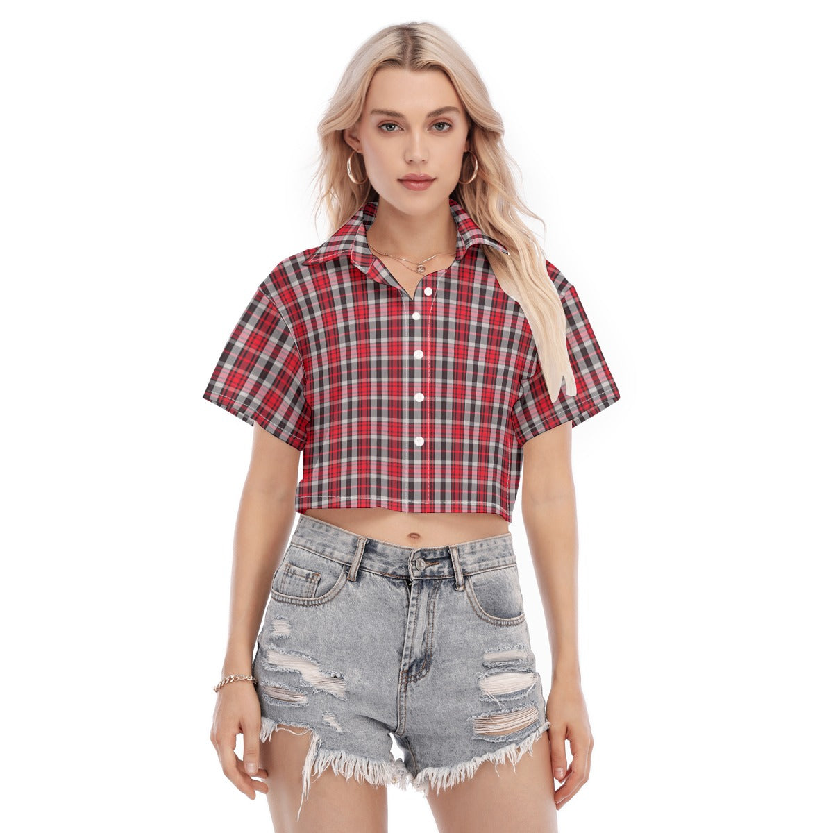 New Mexico Tartan Plaid Lobos Women's Cropped Shirt