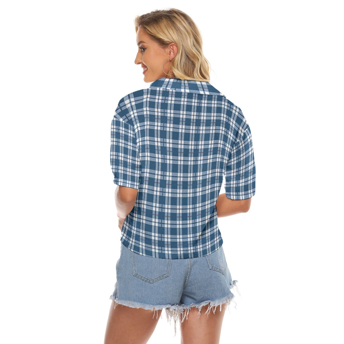 Connecticut Huskies Tartan Plaid Women's V-Neck Shirt – Blue and White College Streetwear for Modern